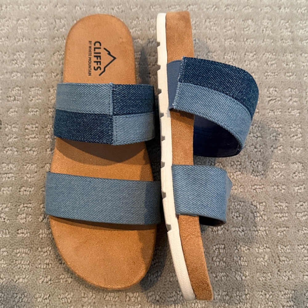 Cliffs White Mountain Blue Denim Slide Sandals 7 - Picture 2 of 4